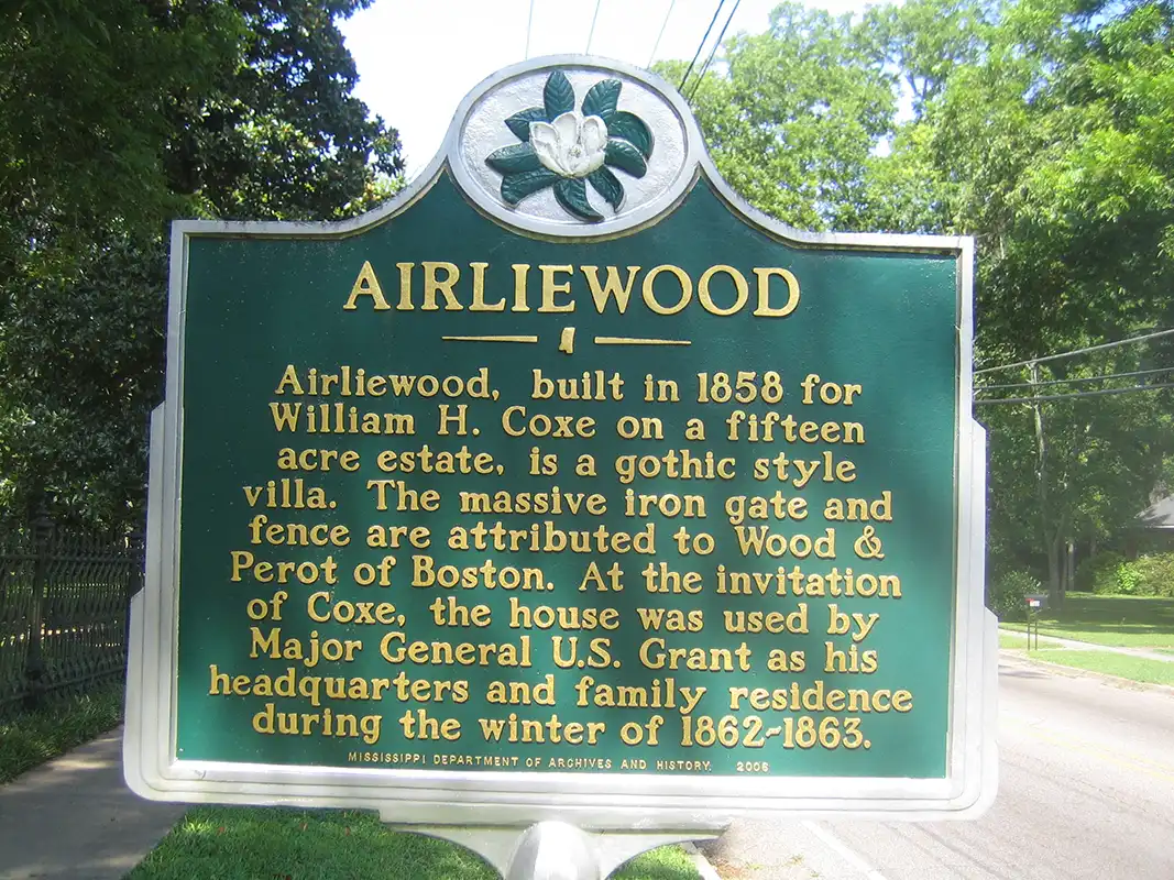 Airliewood was Grant's Headquarters. The marker is on Salem Avenue in Holly Springs.