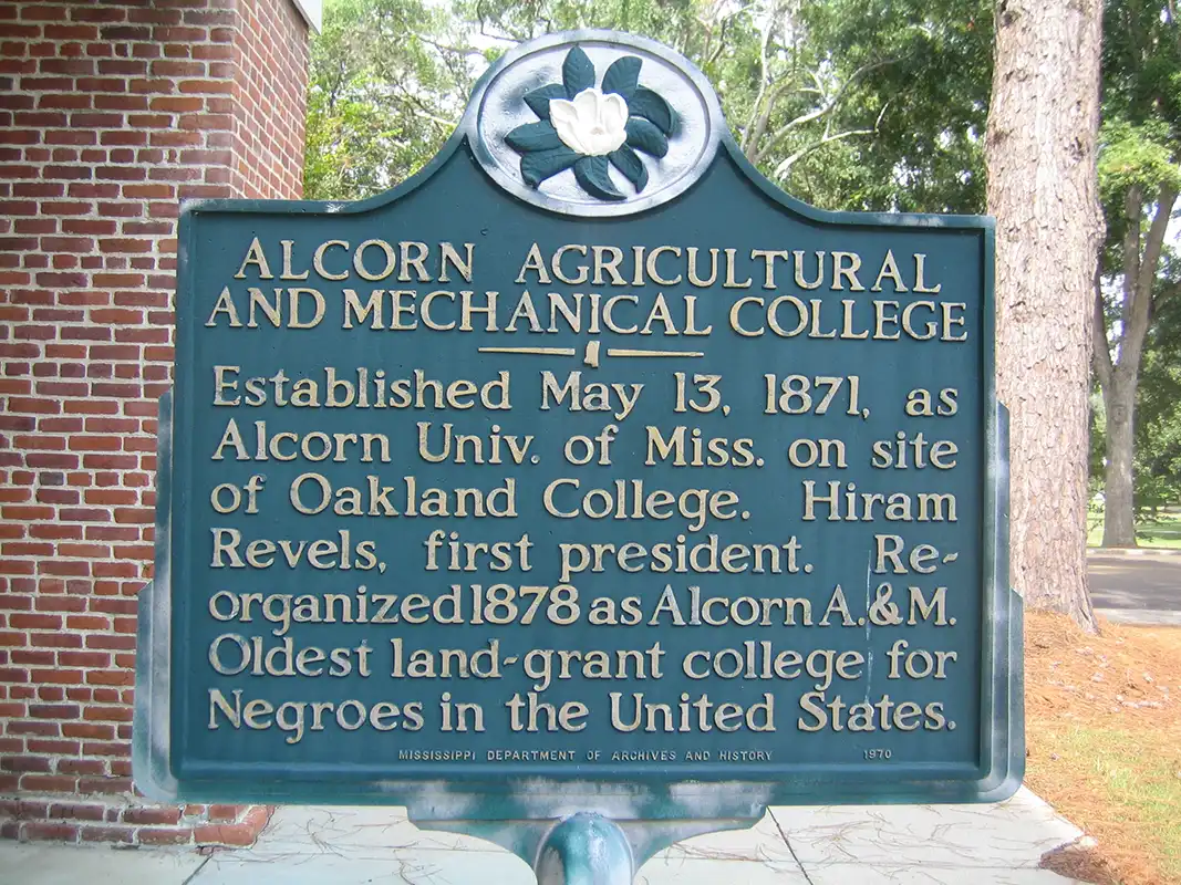 This marker is next to Oakland Memorial Chapel on the campus of Alcorn State University.