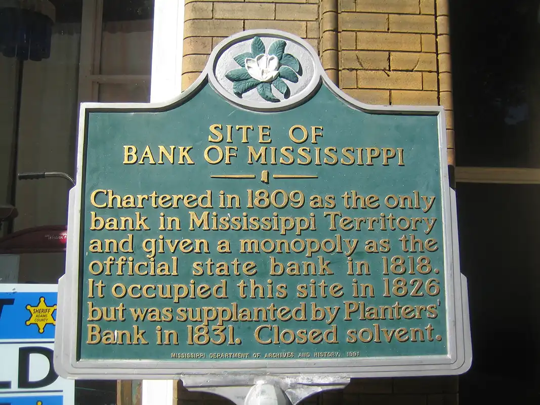 The Bank of Mississippi site is at 334 Main Street in Natchez.