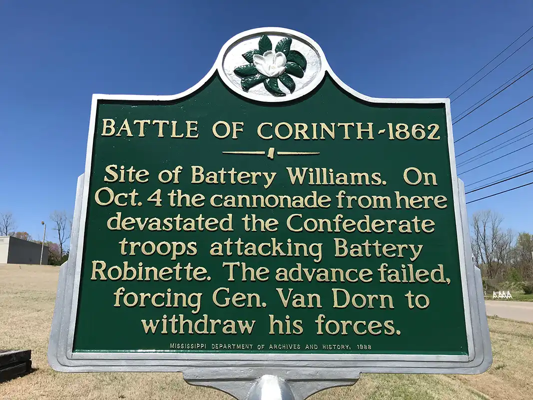 This marker for the Battle of Corinth is at 173 Fulton Drive in Corinth.