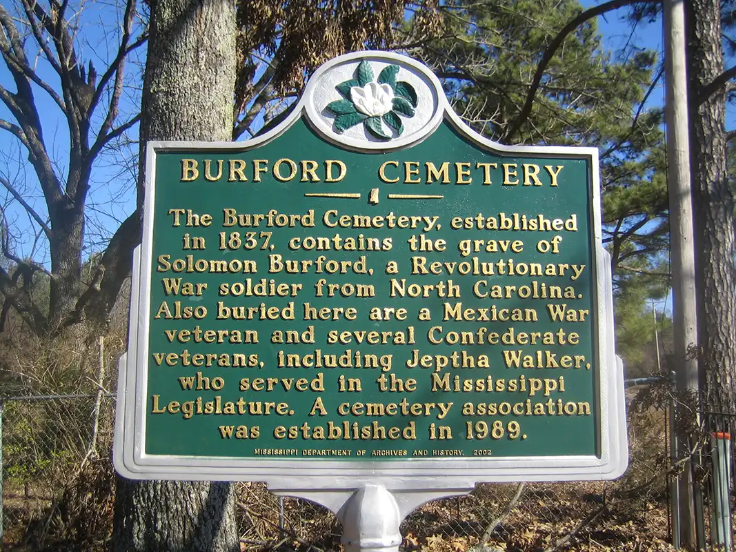 Burford Cemetery is near Independence on Peyton Road, about one mile west of its intersection with Highway 305.