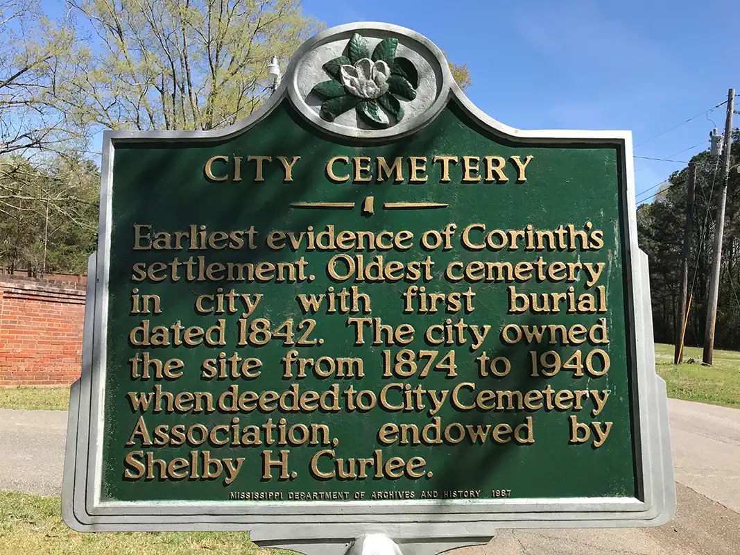 The City Cemetery is at the corner of Cemetery Drive and 602 Westview Drive in Corinth.