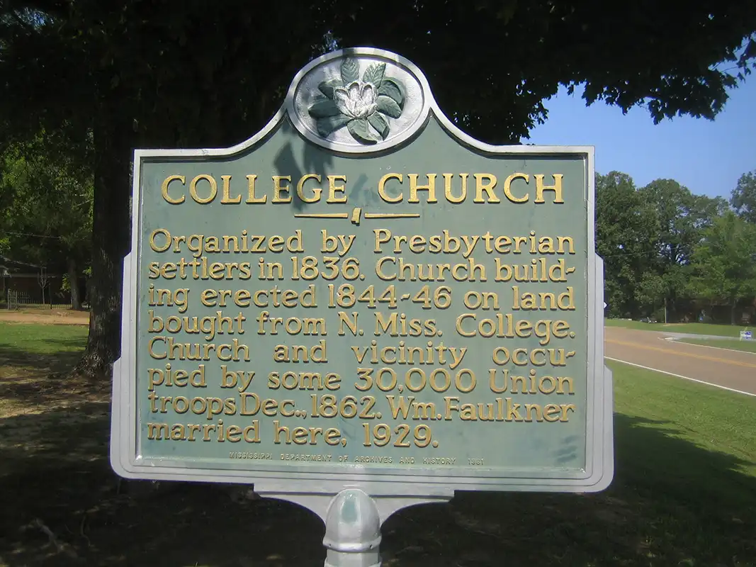 College Church is on College Hill Road across from the College Hill Store. William Faulkner was married here, after being denied permission at St. Peters.