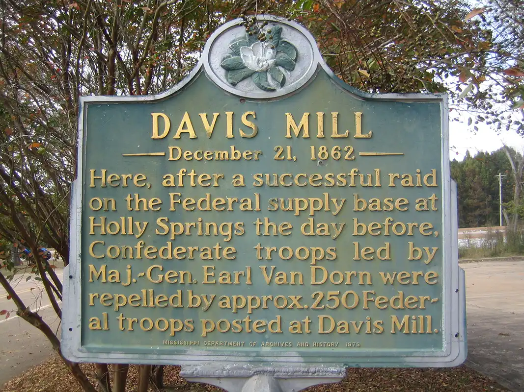 This marker for David Mill is in front of the post office in Michigan City in Benton County.