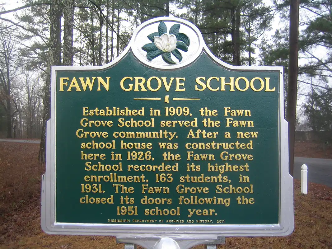 This marker Fawn Grove School is at Fawn Grove Free Will Baptist Church at 1319 Fawn Grove Church Road.