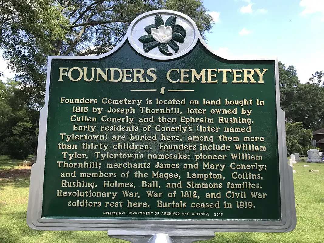Founders Cemetery is located at 610 Ball Avenue in Tylertown.