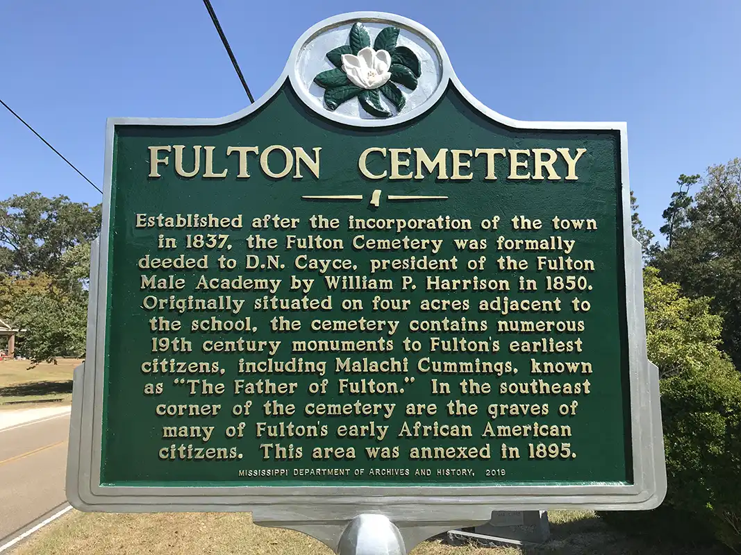 Fulton Cemetery is on E. Bankhead Street near the intersection with Memorial Street near downtown Fulton.
