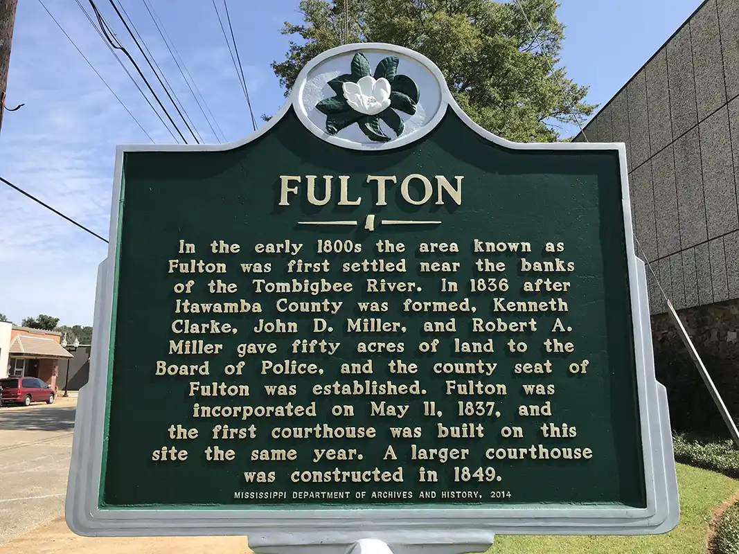 This marker is on the Itawamba County Courthouse lawn on Main Street in downtown Fulton.