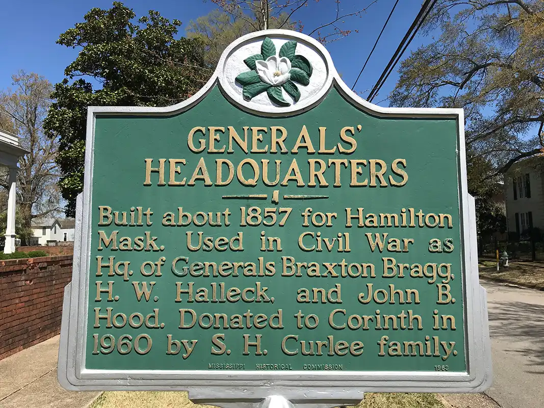 This marker for Generals Headquarters is at 705 Jackson Street in downtown Corinth.