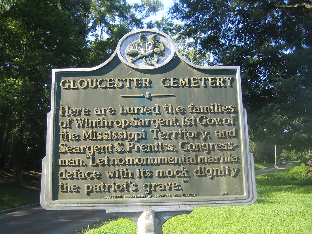 Gloucester Cemetery is on Lower Woodville Road, north of Beverly Drive, in Natchez.