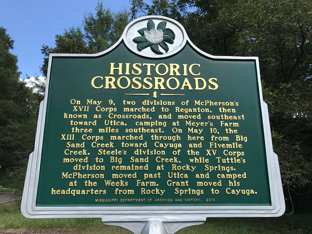 The Historic Crossroads is at the intersection of Old Port Gibson Road and Fisher Ferry Road.