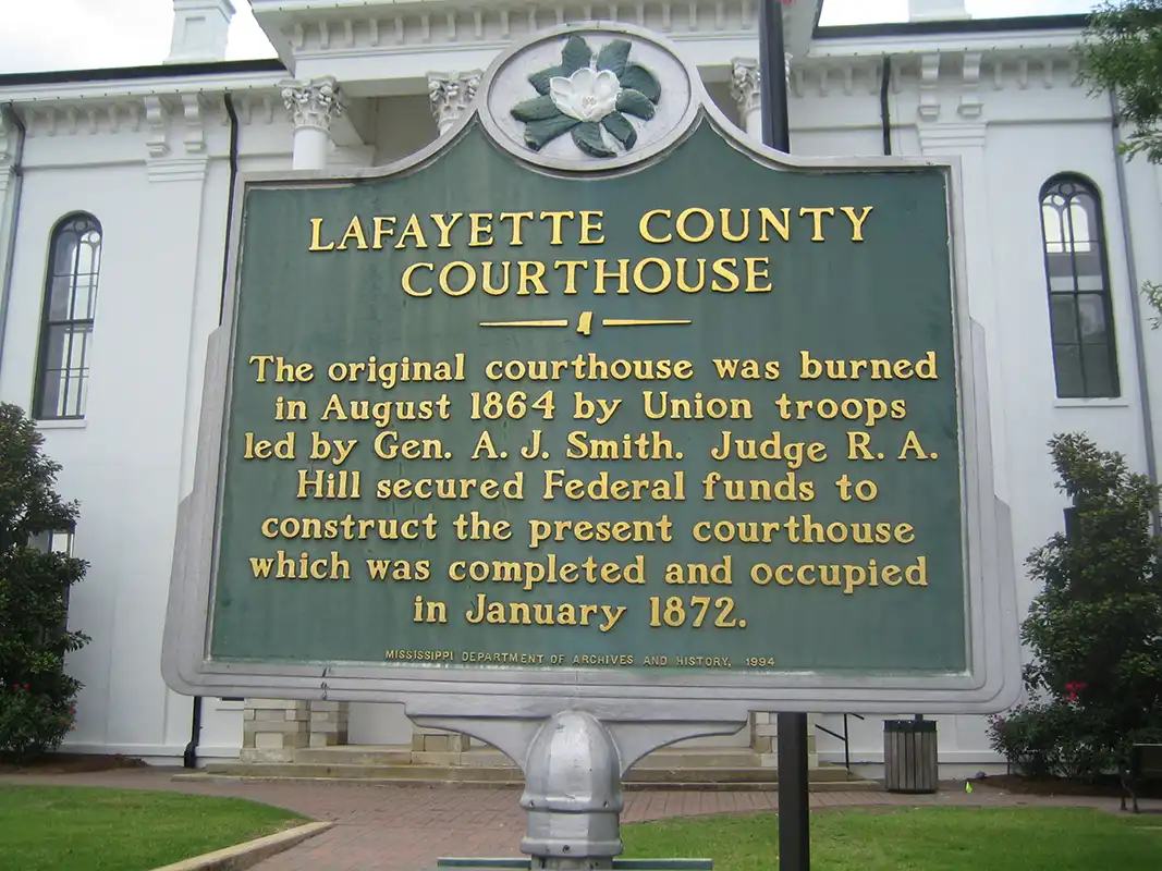 This marker for Lafayette County Courthouse is on the courthouse square in Oxford.