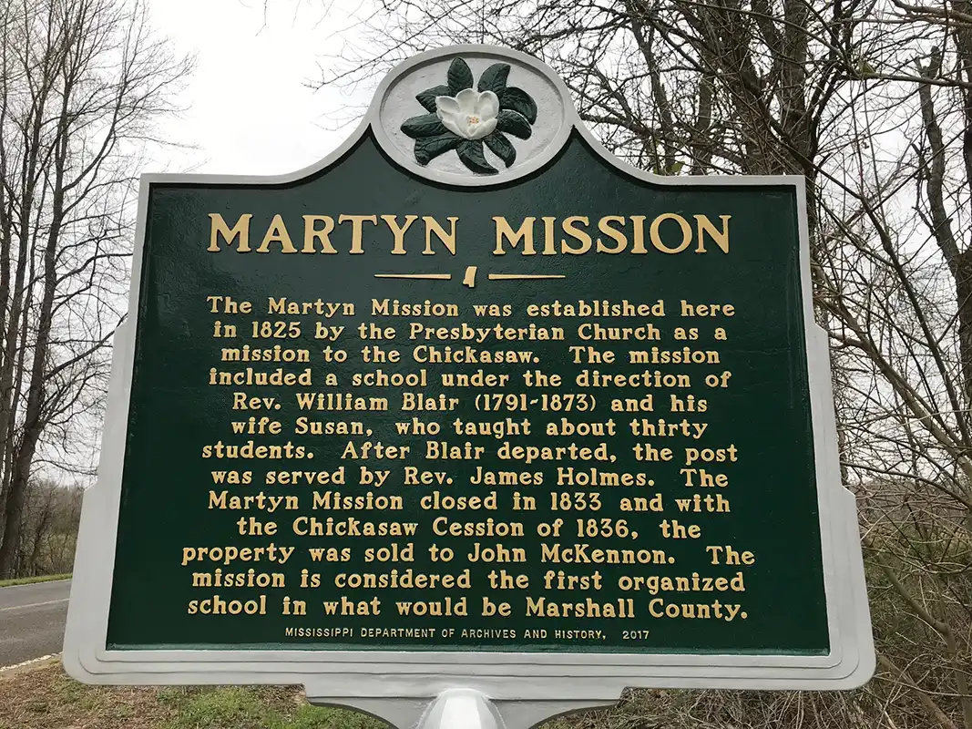 Martyn Mission is about 6 miles southwest of Holly Springs on Marianna Road.