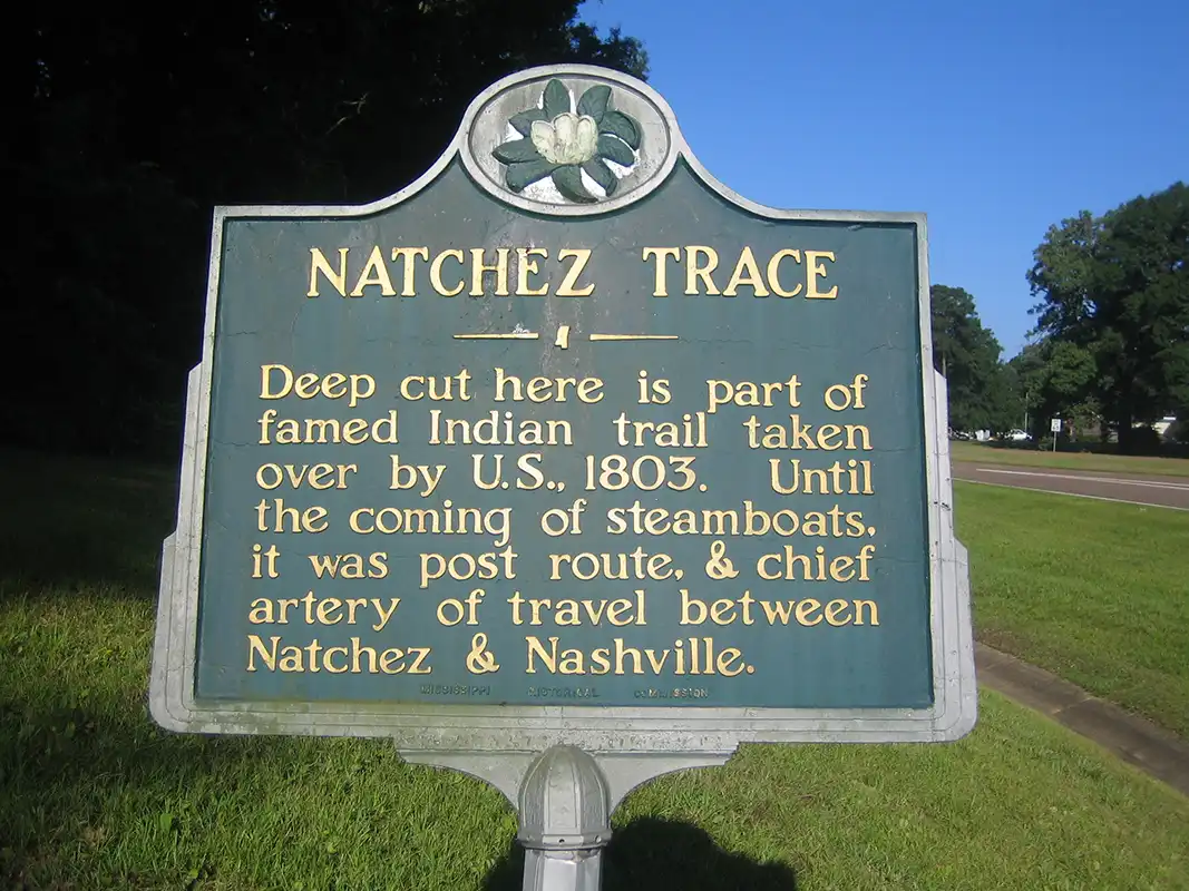 This marker is north of Natchez on Highway 61 near its intersection with the Natchez Trace Parkway.