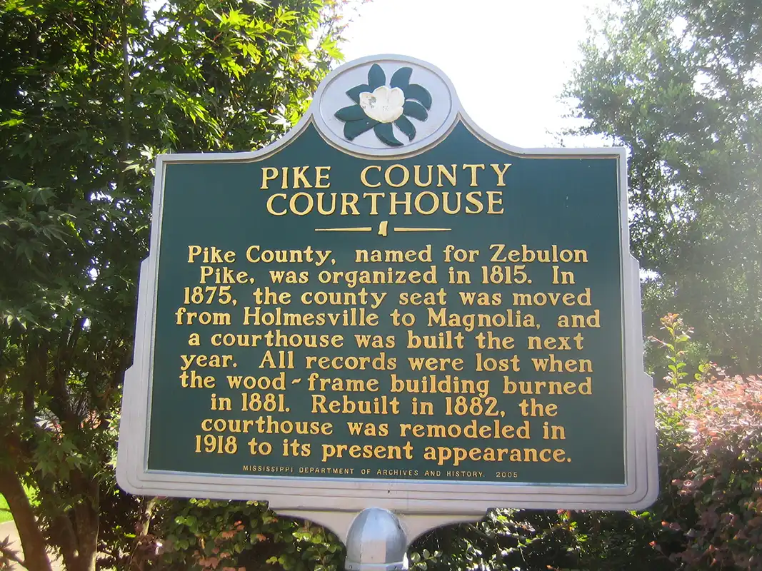 The Pike County Courthouse is in the town of Magnolia.