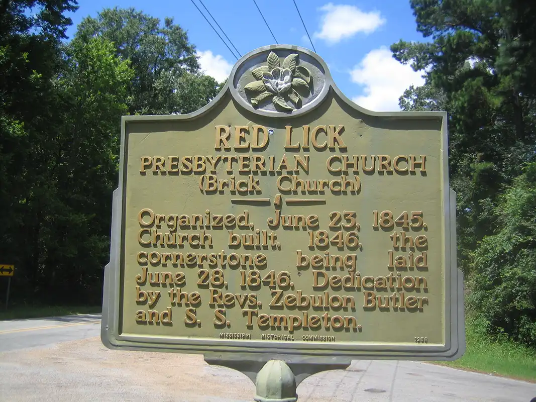 Red Lick Presbyterian Church is about 4 miles east of Highway 61 on Highway 552.