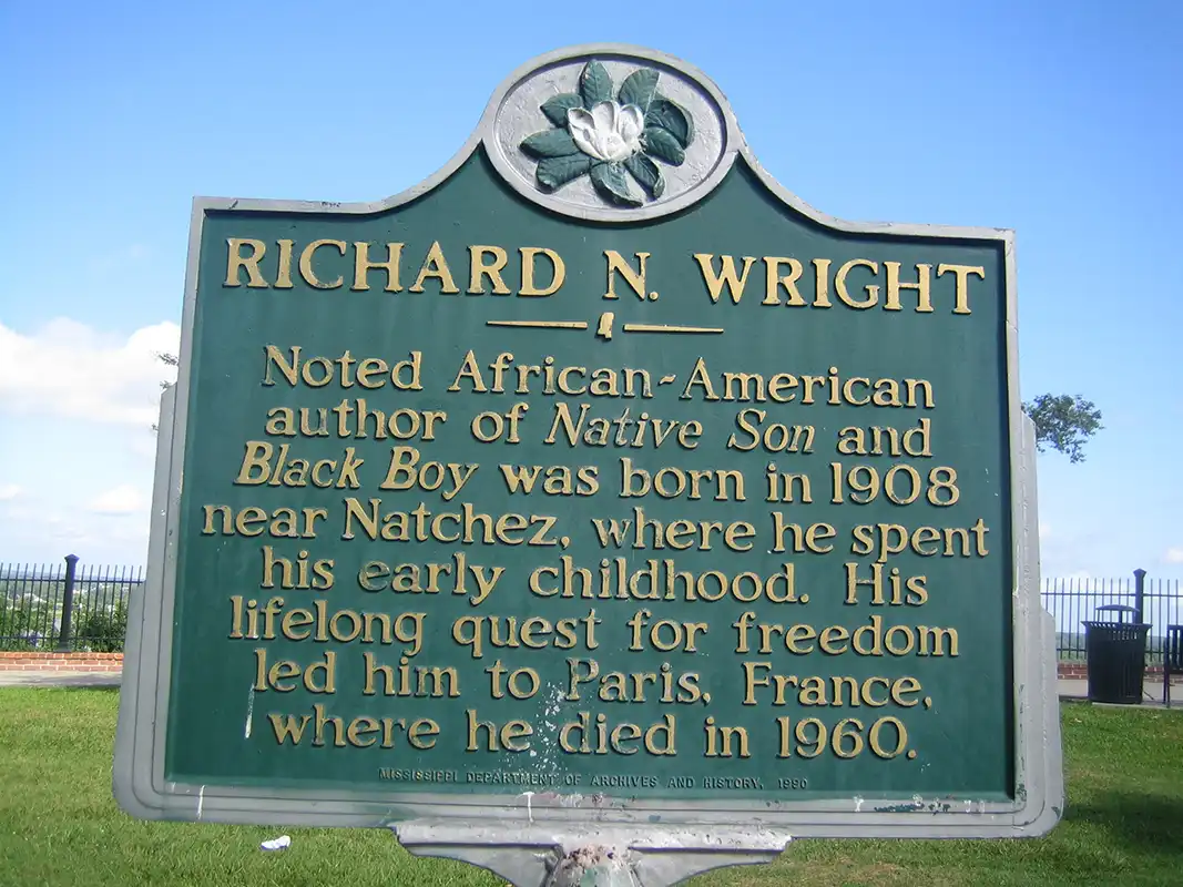 The marker for Richard N. Wright is in Bluff Park at the end of Main Street in Natchez.