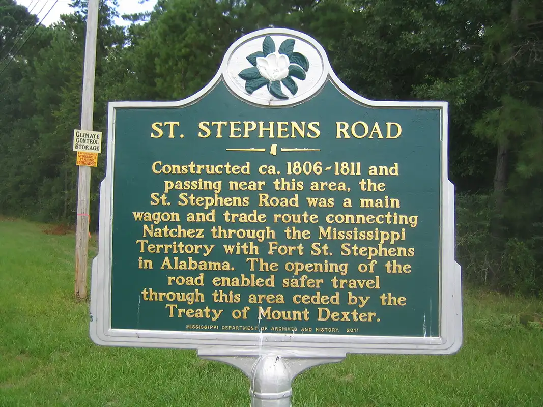 This marker for St. Stephens Road is on Highway 51 just south of Brookhaven.