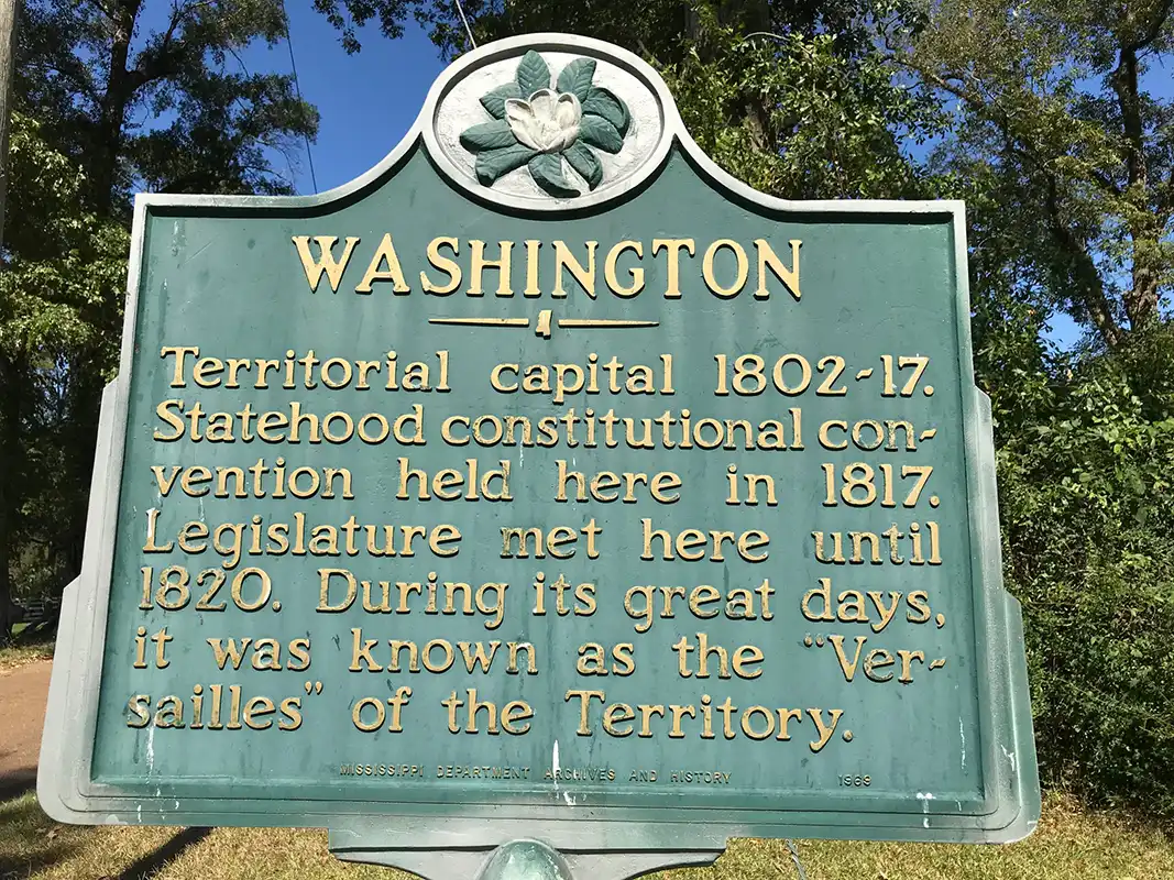 This marker for Washington is one of four between Highway 61 and Jefferson College just north of Natchez.
