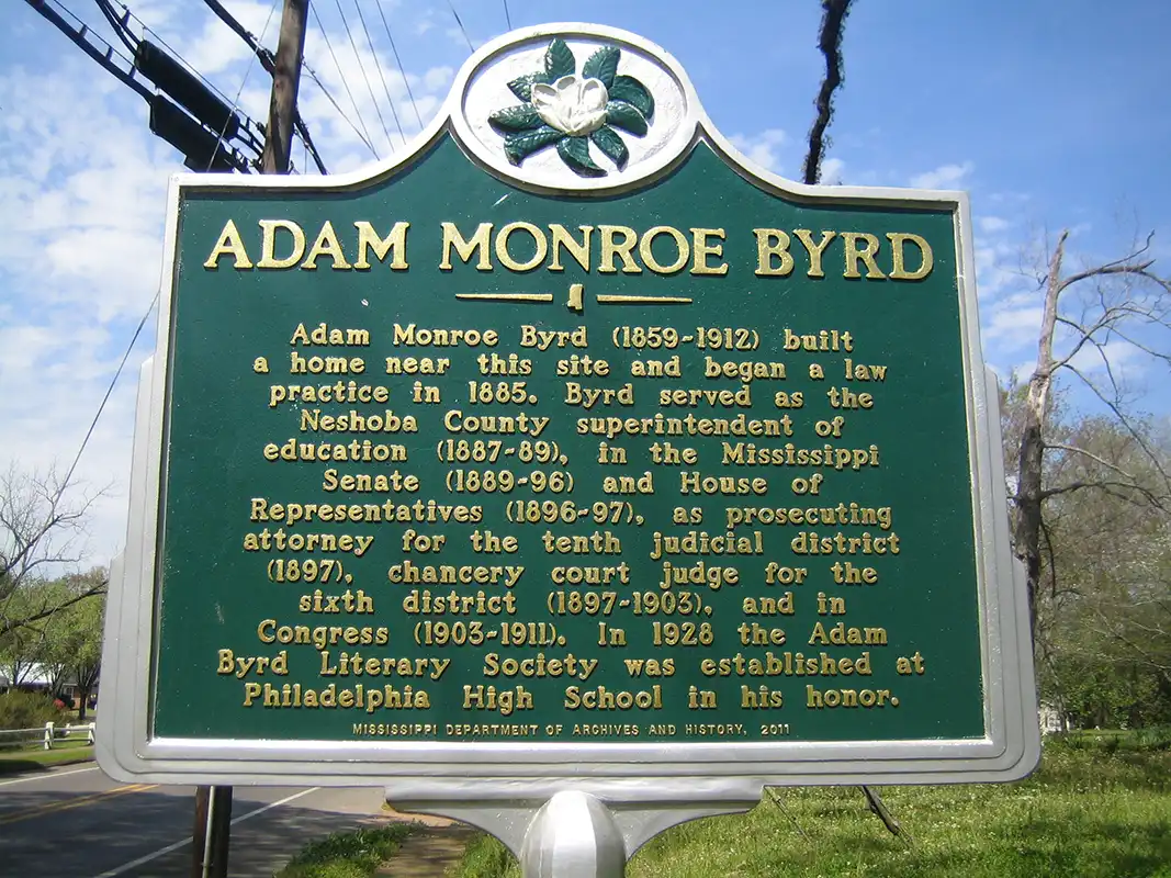 This marker for Adam Monroe Byrd is at 425 Pecan Avenue in Philadelphia.