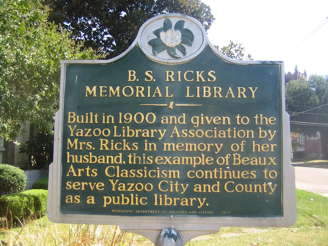 B.S. Ricks Memorial Library is at 310 N. Main in Yazoo City.