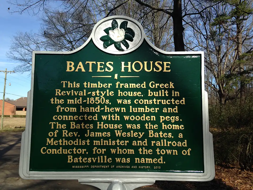 The Bates House marker is at 106 Country Club Drive in Batesville.