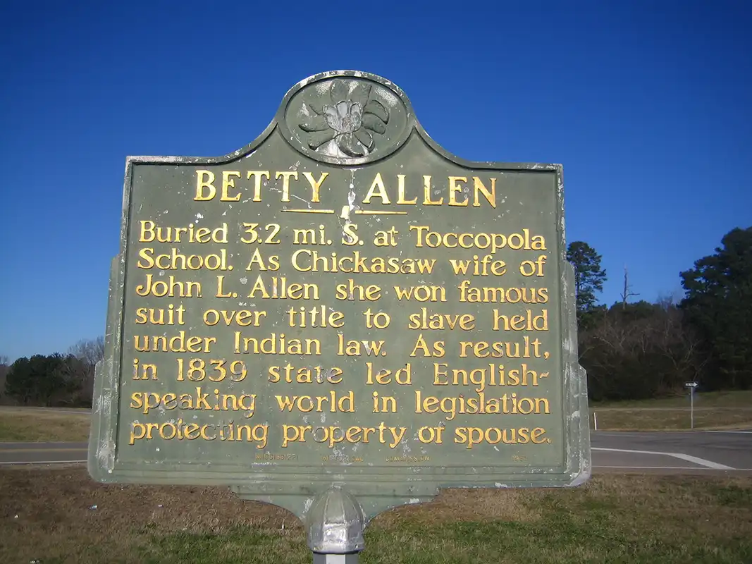 This marker for Betty Allen is about a dozen miles west of Pontotoc on Highway 6 (south side of road).