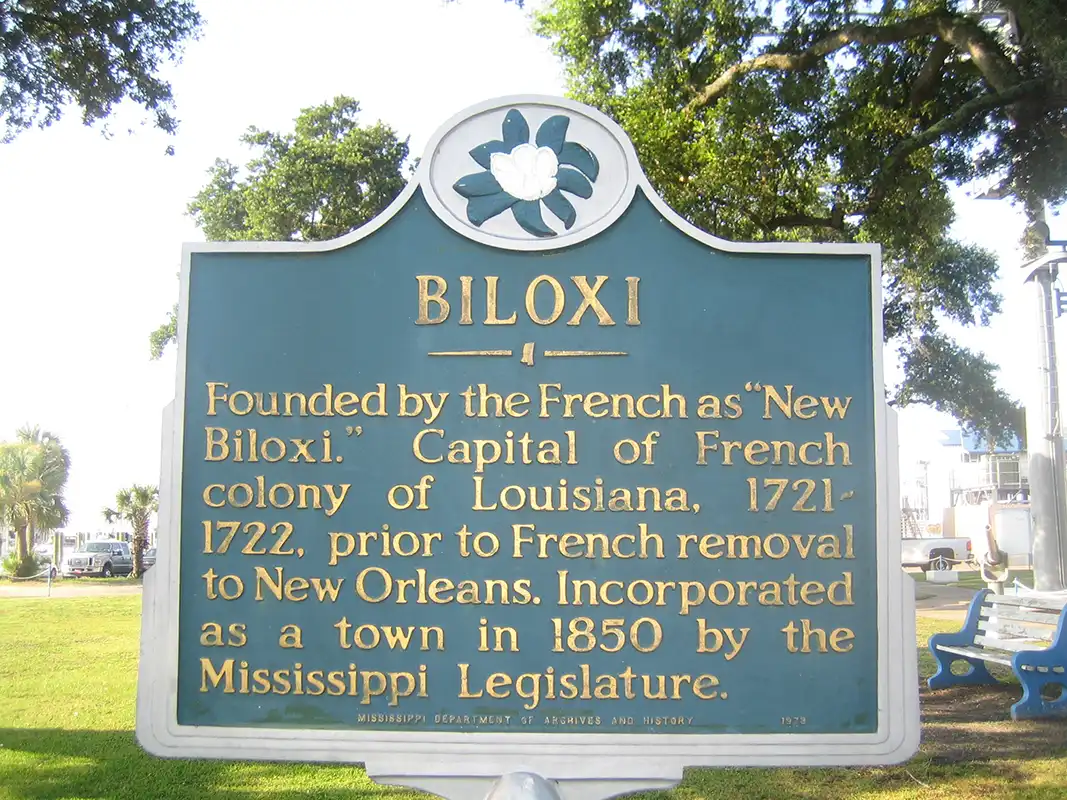 This marker is one of the few on the south side of Beach Blvd. (Highway 90). It is to the left if entering Biloxi from Ocean Springs.