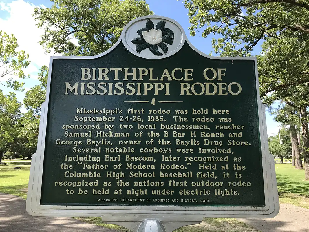 Birthplace of Rodeo is in City Park across from Columbia High School behind their football field.