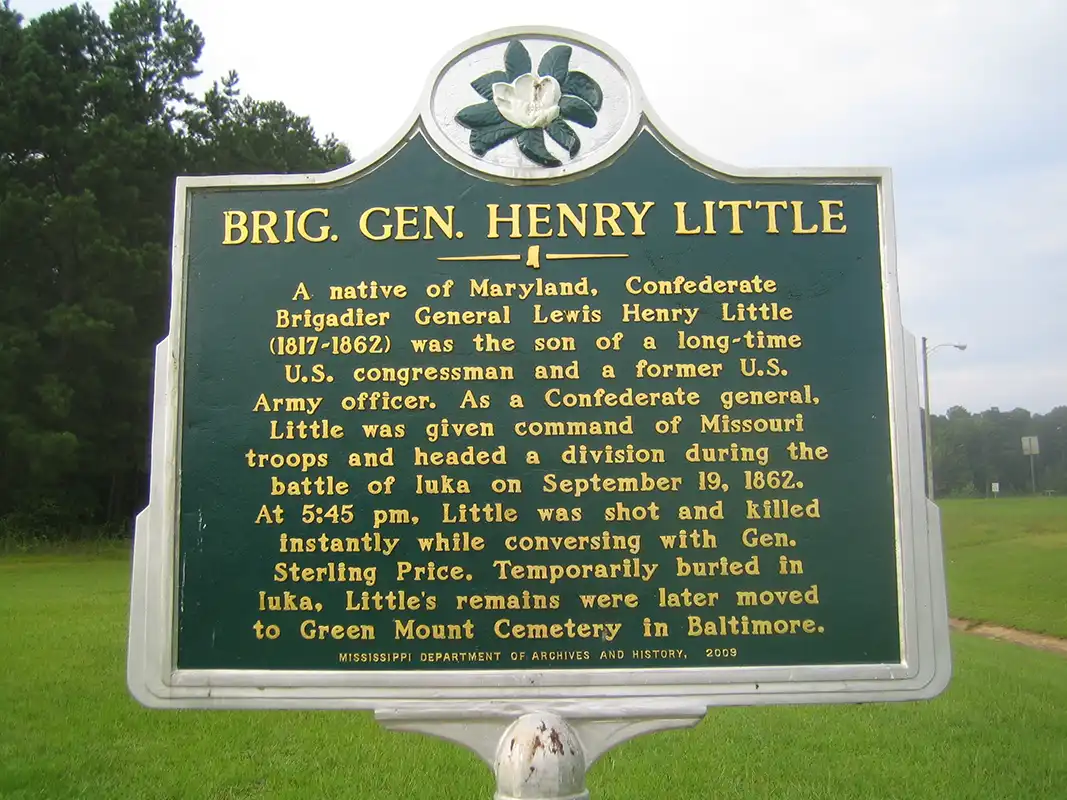 This marker for Brig. Gen. Henry Little is by Hardee's on Highway 25 in Iuka.