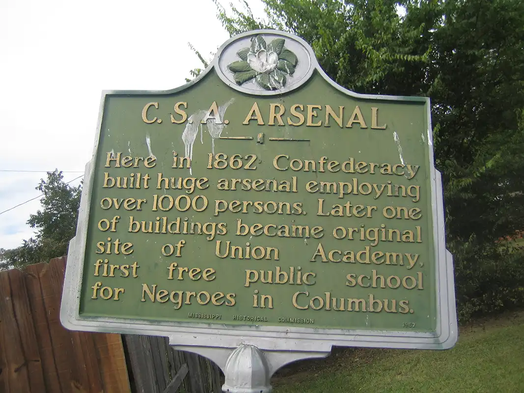 This marker for C.S.A. Arsenal is between 7th &amp; 8th Street South on 9th Avenue South in Columbus (about a quarter mile from Friendship Cemetery).