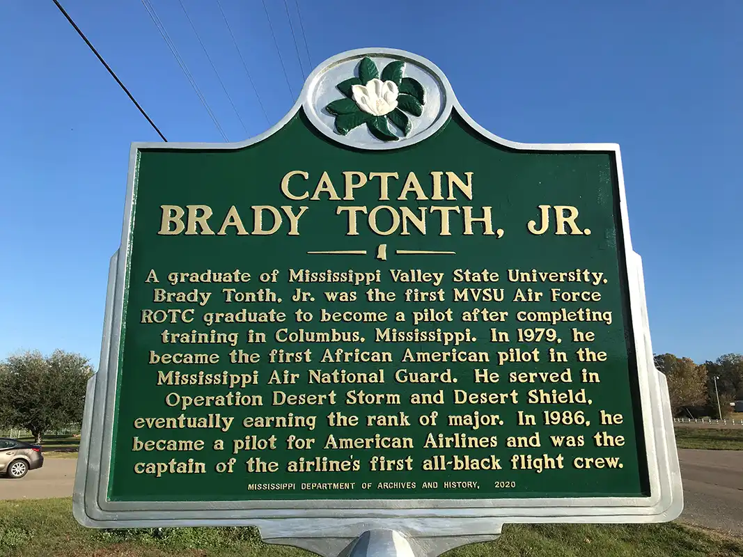 The marker for Captain Brady Tonth Jr. is at 5843 U.S. 61 south at the entrance to the Vicksburg Airport.