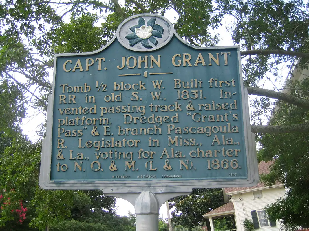 This marker for Capt. John Grant is at the corner of Pascagoula St. and Grant Avenue in Pascagoula.