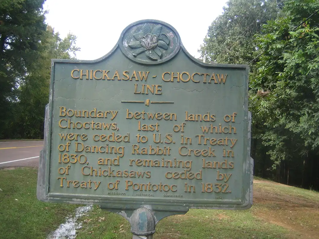 The Chickasaw-Choctaw Line marker is about 5 miles north of Oakland at 6338 Highway 51 in Yalobusha County, near the border with Panola County.