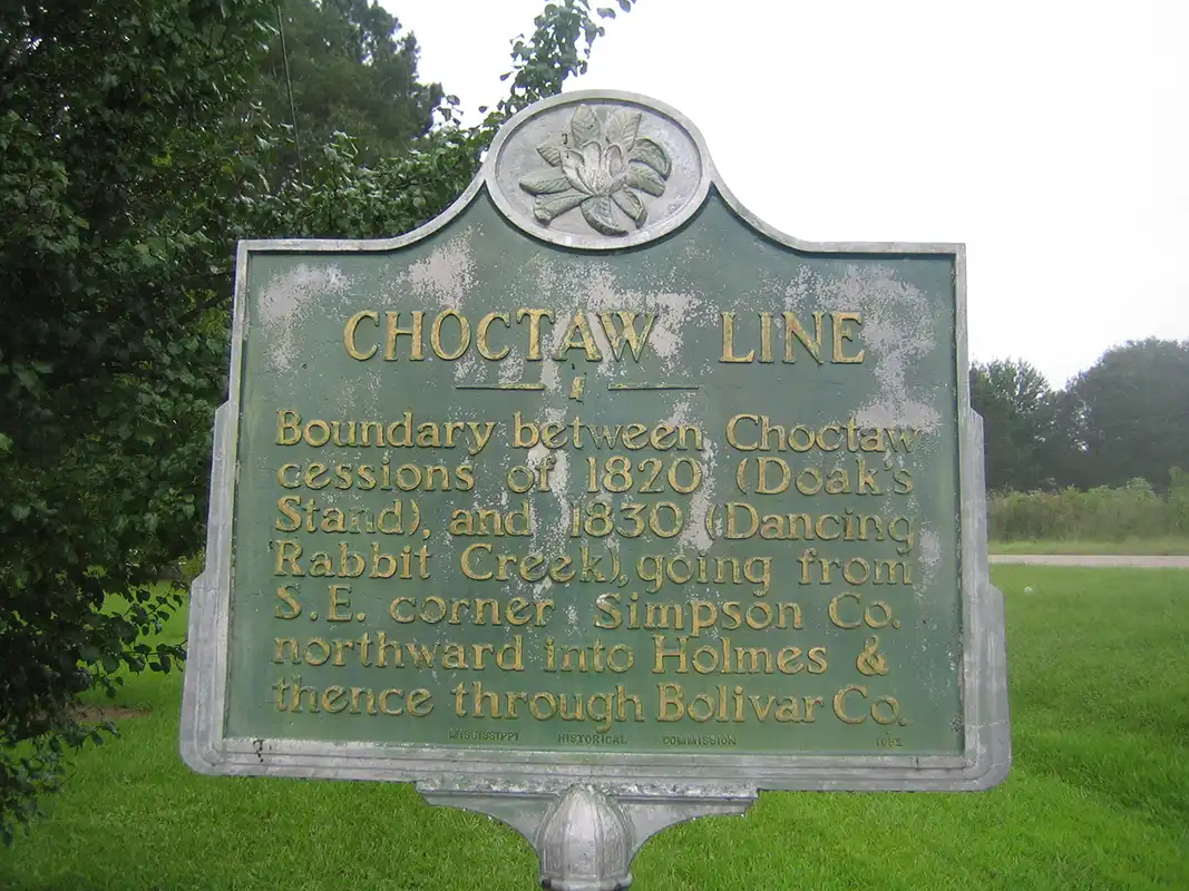 The Choctaw Line marker is south of Durant on Highway 51.