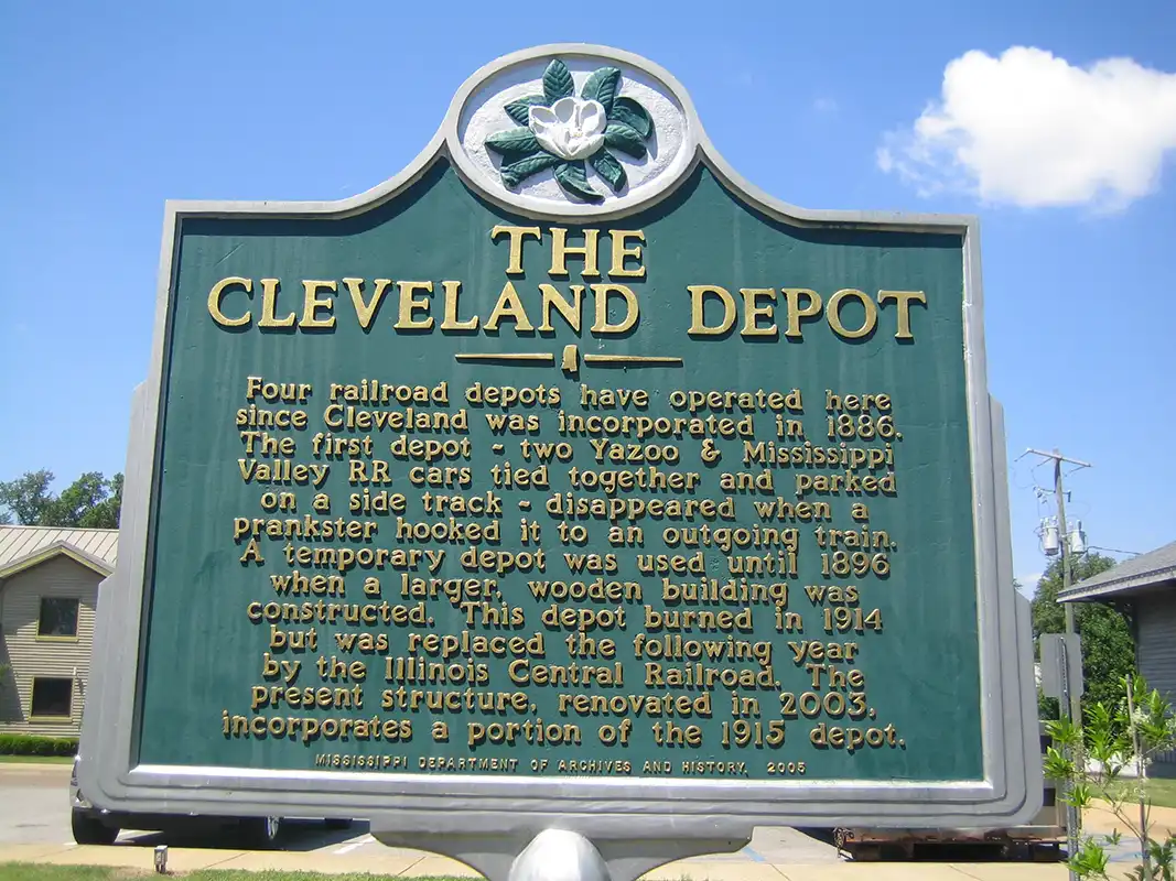 The Cleveland Depot marker is in downtown Cleveland.