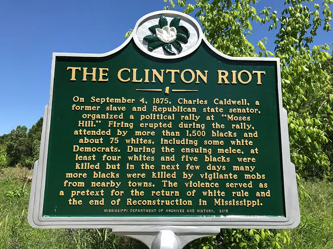 The Clinton Riot marker is obscurely located at the corner of Jefferson St. and Vernon Road, behind Johnson Milling in Clinton.