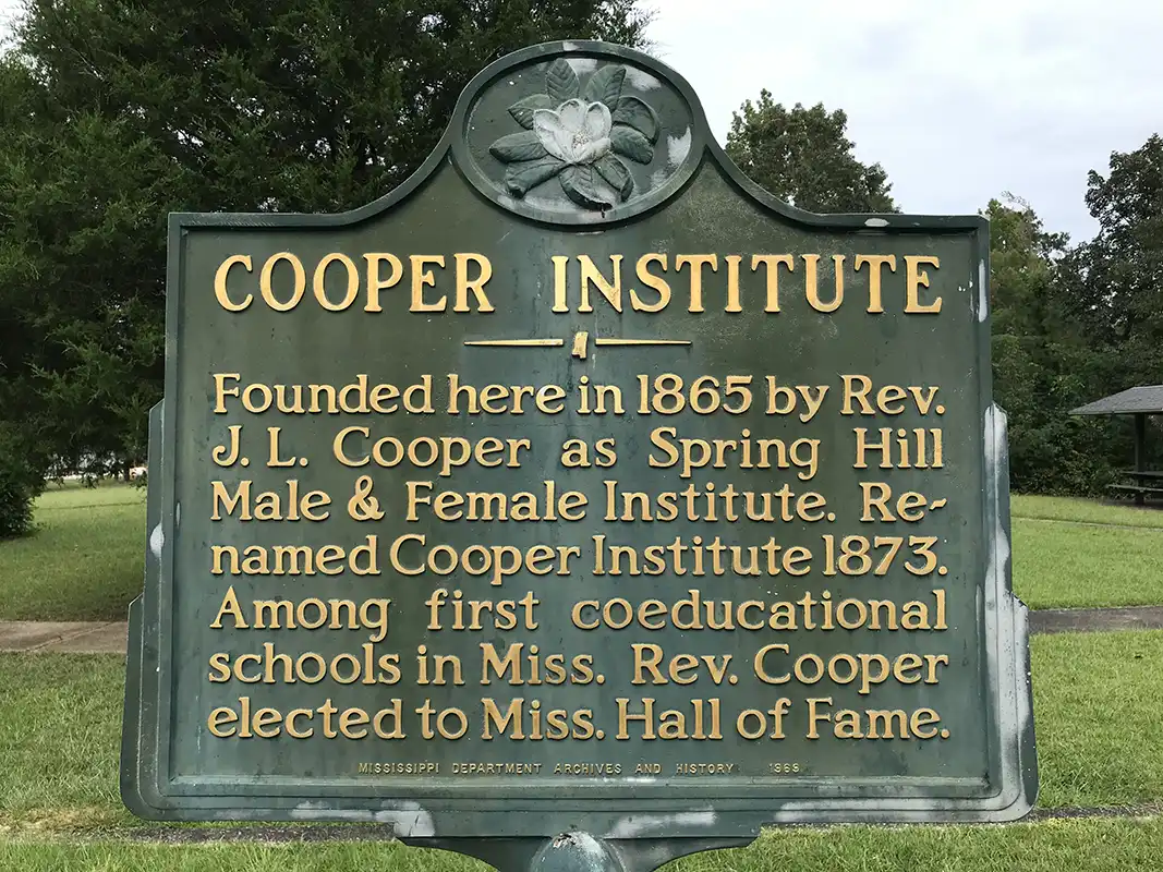 The Cooper Institute marker is in Daleville next to the Sam Dale Memorial on Hwy 39 north of Meridian about 13 miles.