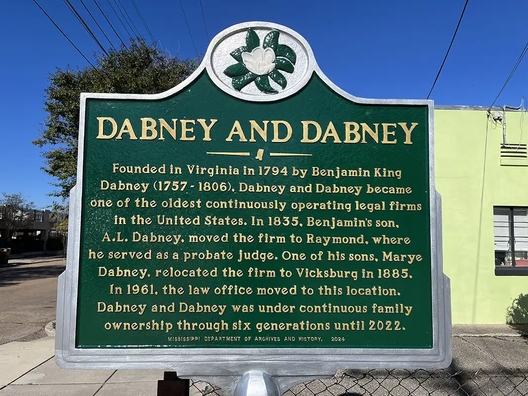 Dabney and Dabney is at 1515 Walnut Street in Vicksburg.
