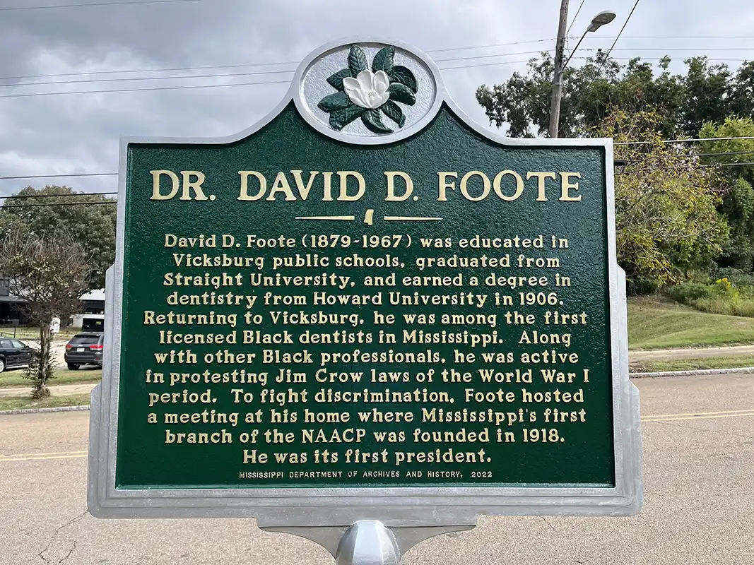 Dr. David D. Foote's marker is at 710 Cherry Street in Vicksburg.
