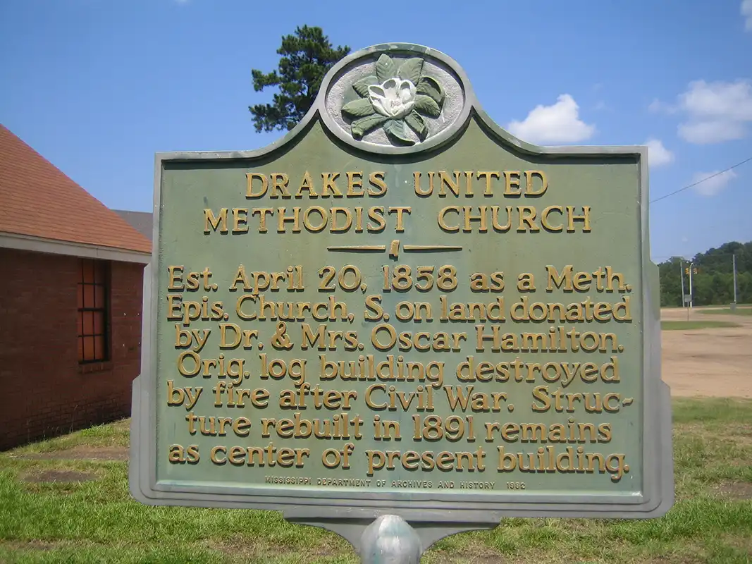 Drakes United Methodist Church is near the intersection of Airport Road and Flowood Road in Flowood (not far from Lakeland Drive).