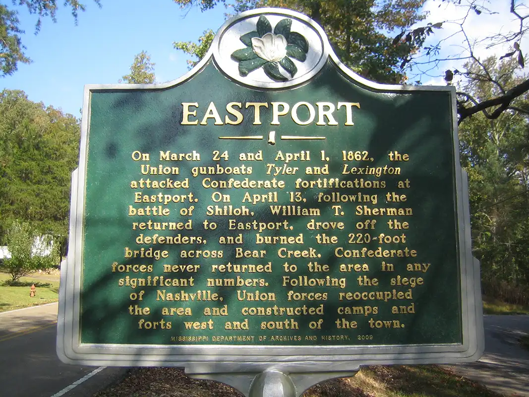 This marker is on Eastport Road at the intersection with County Road 262, about 8.5 miles northeast of Iuka.