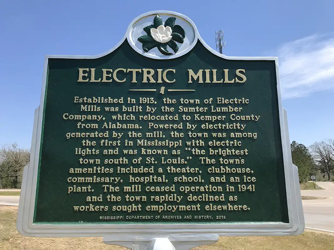 The Electric Mills marker is on the west side of Highway 45 in Electric Mills in Kemper County.