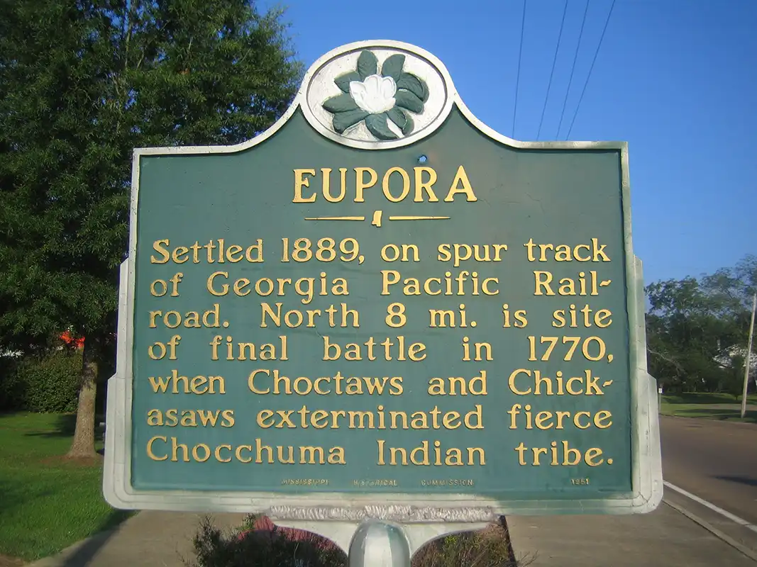 The Eupora marker is at the corner of Highway 182 and Dunn Street in downtown Eupora.