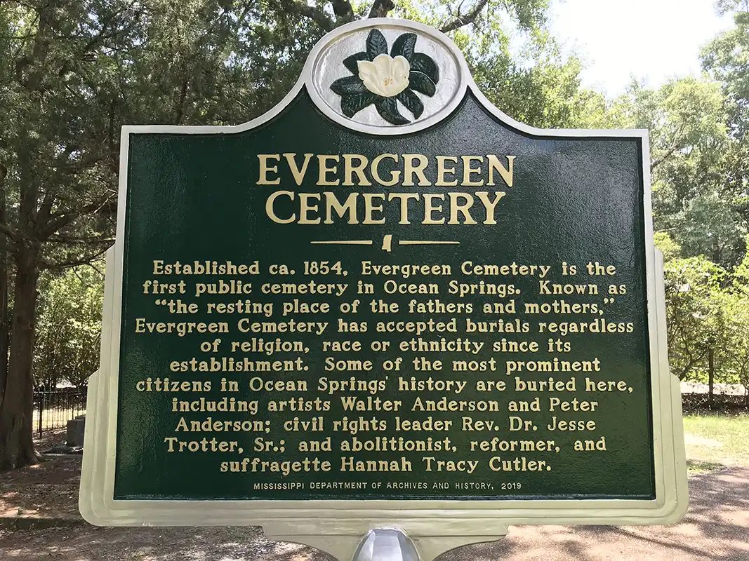 Evergreen Cemetery is at the end of Sunset Avenue in Ocean Springs.