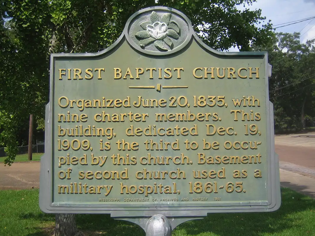 First Baptist Church of Macon is at the corner of North Street and Lawarence Street in Macon.
