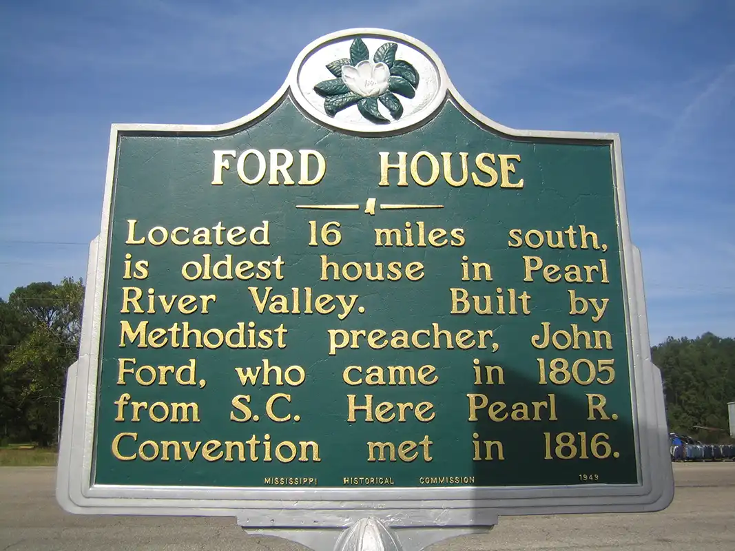 This marker for Ford House is in Columbia at the intersection of Highway 98 and Highway 35 south.
