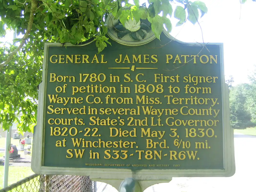 This marker for General James Patton is by the Winchester Cemetery at Winchester United Methodist Church (south of Waynesboro).
