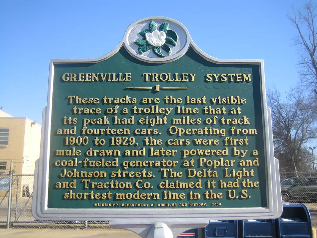 The Greenville Trolley System marker is located on Poplar Street, between Main Street and Central Avenue in downtown Greenville.