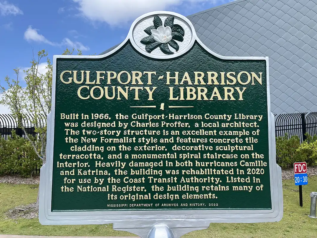 Gulfport-Harrison County Library is 1401 20th Avenue in Gulfport next to the Aquarium.